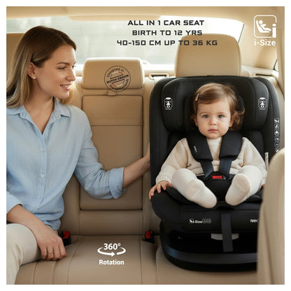 Neobreez VILO 360° ISOFIX i-Size Car Seat, All-in-1 (0-12Yrs)(Black)