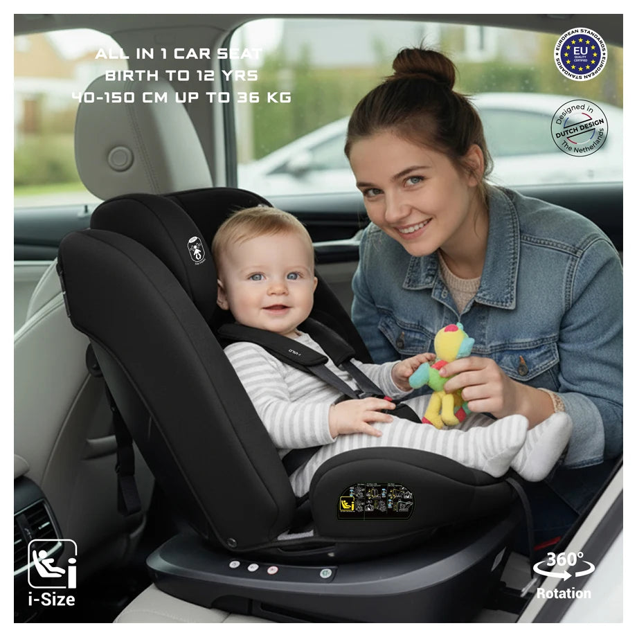 Neobreez VILO 360° ISOFIX i-Size Car Seat, All-in-1 (0-12Yrs)(Black)