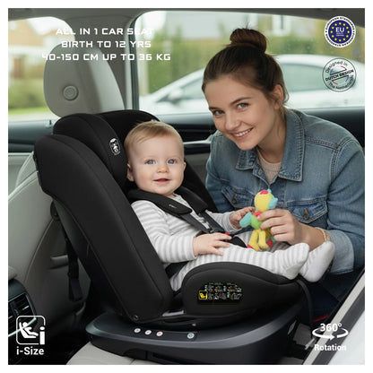 Neobreez VILO 360° ISOFIX i-Size Car Seat, All-in-1 (0-12Yrs)(Black)