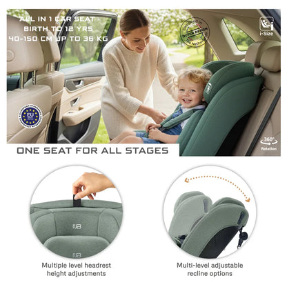 Neobreez-i-Vilo 360-Degree Isofix i-Size All-In-1 Car Seat 0–12Yrs (Green)