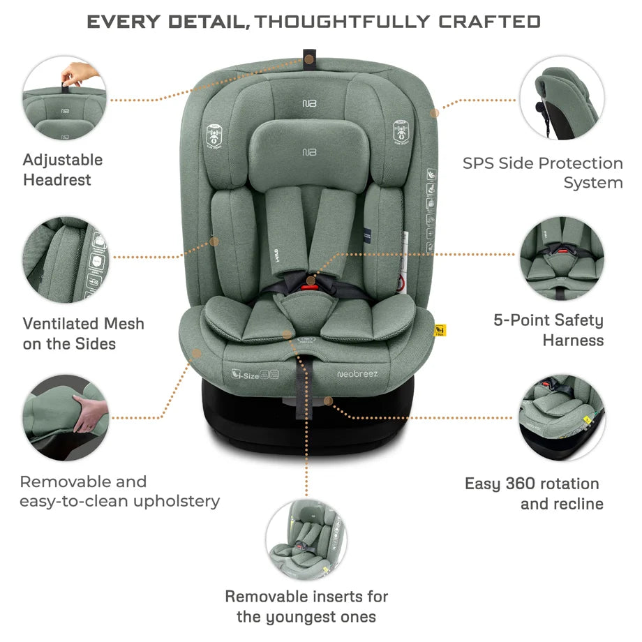 Neobreez-i-Vilo 360-Degree Isofix i-Size All-In-1 Car Seat 0–12Yrs (Green)