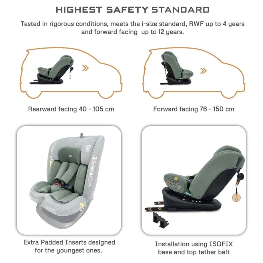 Neobreez-i-Vilo 360-Degree Isofix i-Size All-In-1 Car Seat 0–12Yrs (Green)