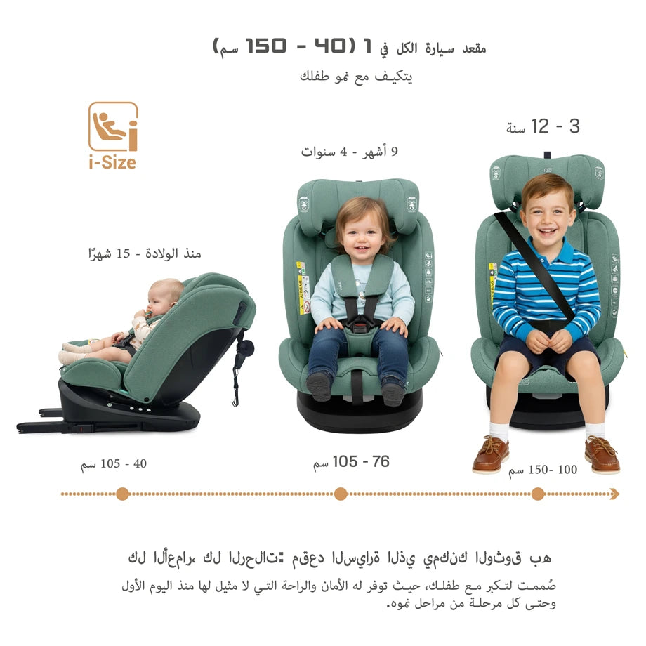 Neobreez-i-Vilo 360-Degree Isofix i-Size All-In-1 Car Seat 0–12Yrs (Green)