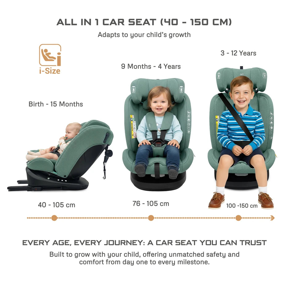 Neobreez-i-Vilo 360-Degree Isofix i-Size All-In-1 Car Seat 0–12Yrs (Green)