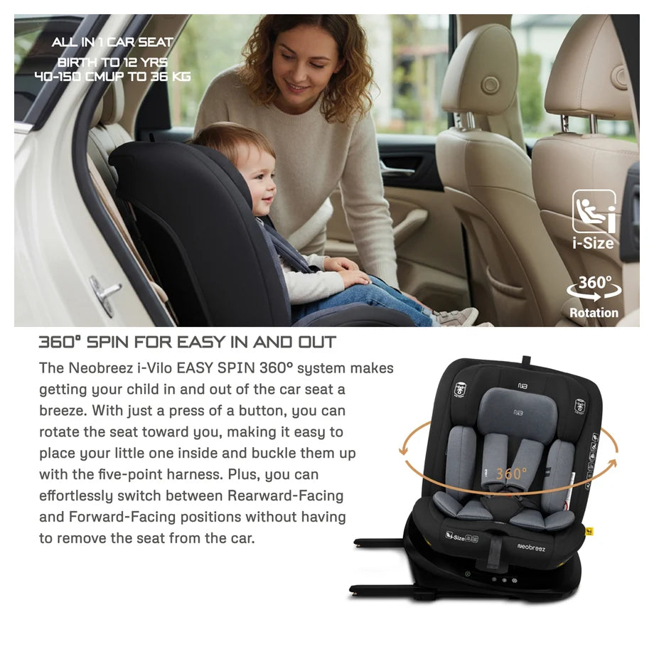 Neobreez I-Vilo 360 Degree Isofix I-Size Car Seat (Black/Grey)