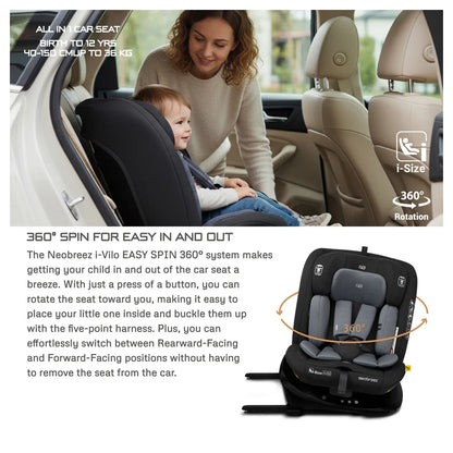 Neobreez I-Vilo 360 Degree Isofix I-Size Car Seat (Black/Grey)