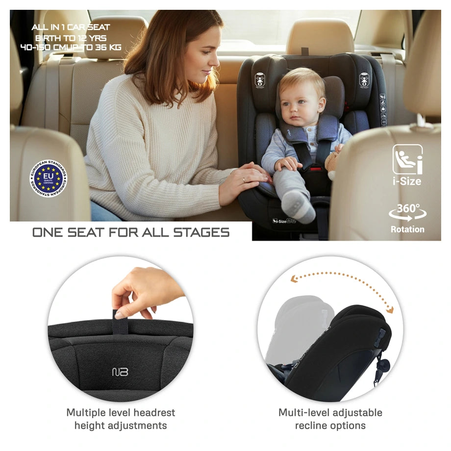 Neobreez I-Vilo 360 Degree Isofix I-Size Car Seat (Black/Grey)