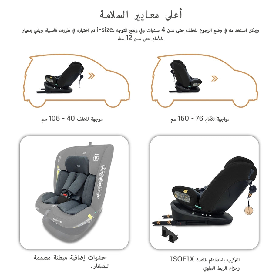 Neobreez I-Vilo 360 Degree Isofix I-Size Car Seat (Black/Grey)