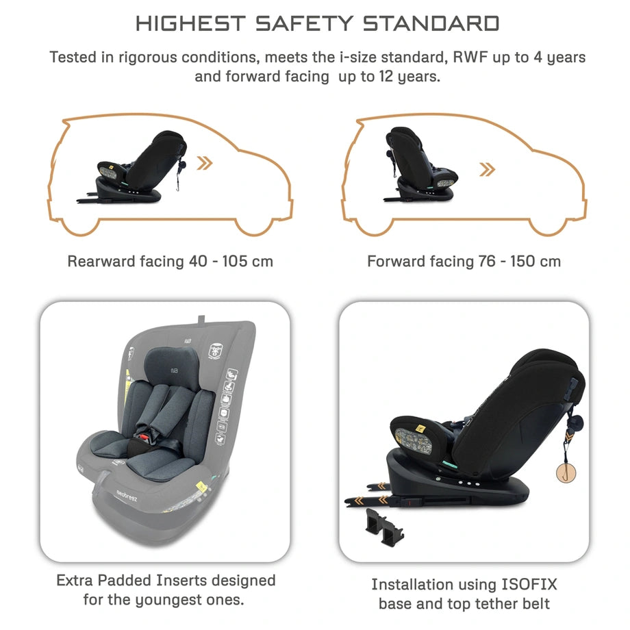 Neobreez I-Vilo 360 Degree Isofix I-Size Car Seat (Black/Grey)