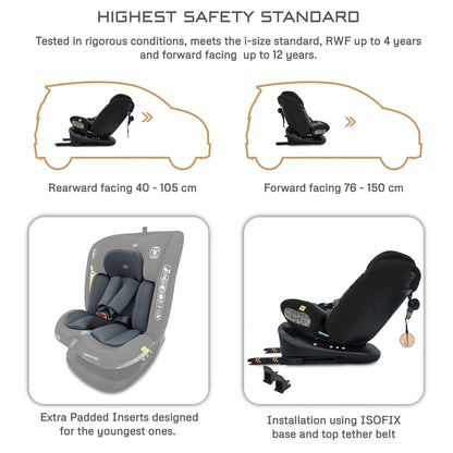 Neobreez I-Vilo 360 Degree Isofix I-Size Car Seat (Black/Grey)