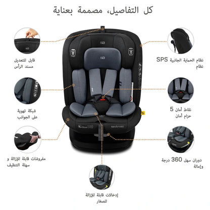 Neobreez I-Vilo 360 Degree Isofix I-Size Car Seat (Black/Grey)