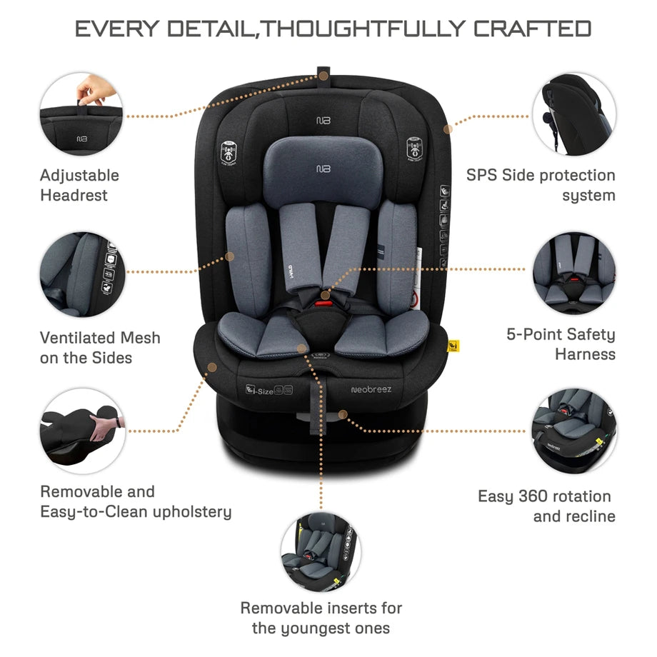 Neobreez I-Vilo 360 Degree Isofix I-Size Car Seat (Black/Grey)