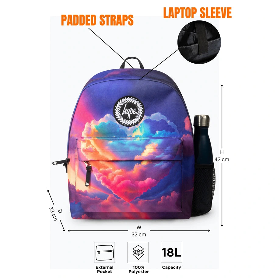 HYPE Kids Backpack for School & Everyday Use (Girls Multi Cloud Heart)