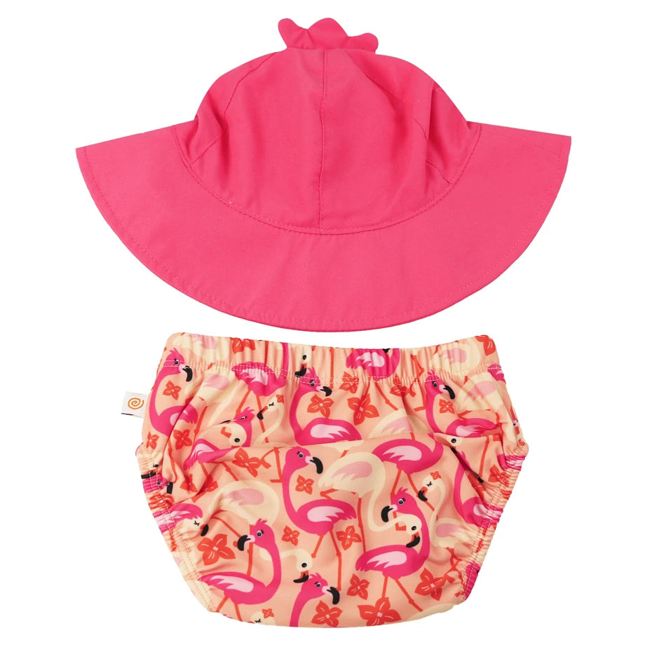 Zoocchini Baby Swim Diaper & Sun Hat Set Franny The Flamingo