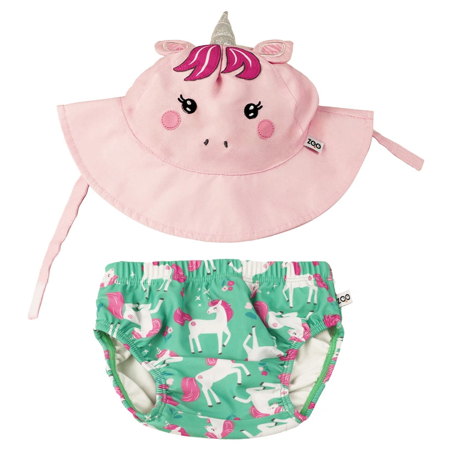 Zoocchini Baby Swim Diaper & Sun Hat Set Unity The Unicorn
