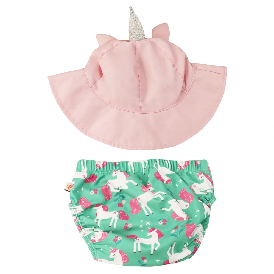 Zoocchini Baby Swim Diaper & Sun Hat Set Unity The Unicorn