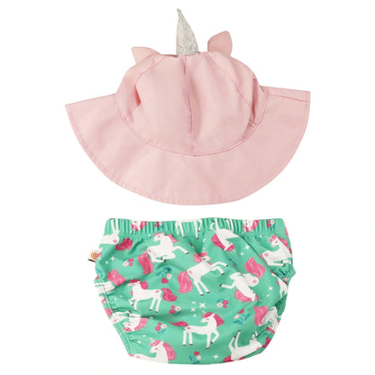 Zoocchini Baby Swim Diaper & Sun Hat Set Unity The Unicorn