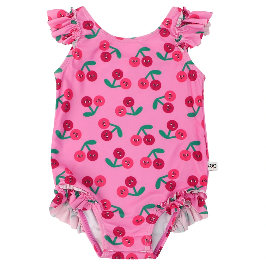 Zoocchini Ruffled Swimsuit UPF 50+ Easy Snap Crotch Cherry