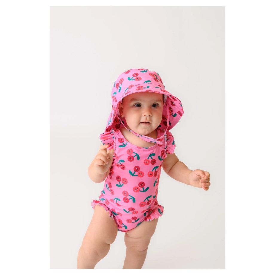 Zoocchini Ruffled Swimsuit UPF 50+ Easy Snap Crotch Cherry