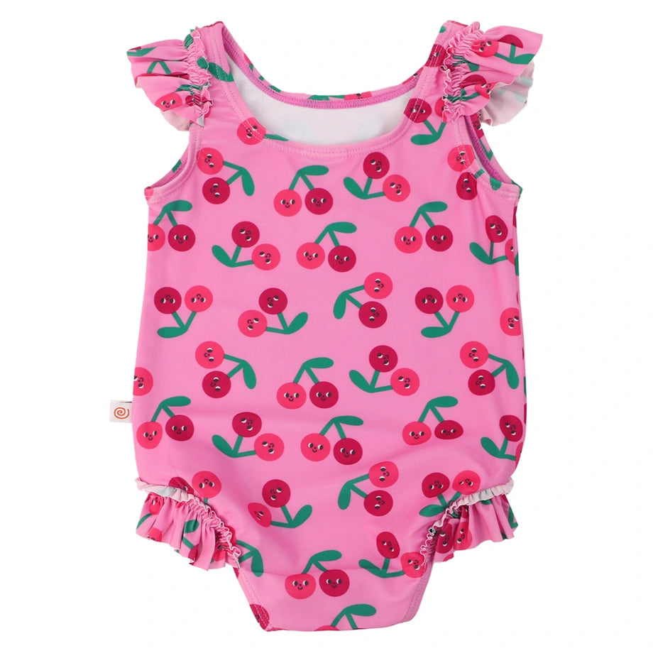Zoocchini Ruffled Swimsuit UPF 50+ Easy Snap Crotch Cherry