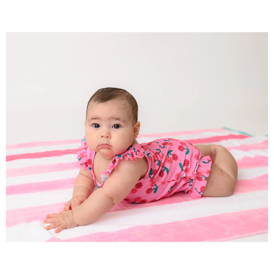 Zoocchini Ruffled Swimsuit UPF 50+ Easy Snap Crotch Cherry