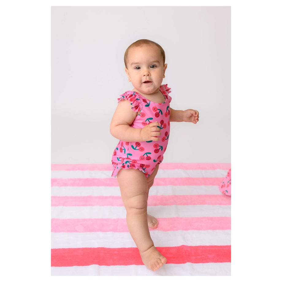 Zoocchini Ruffled Swimsuit UPF 50+ Easy Snap Crotch Cherry