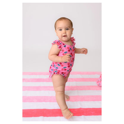 Zoocchini Ruffled Swimsuit UPF 50+ Easy Snap Crotch Cherry