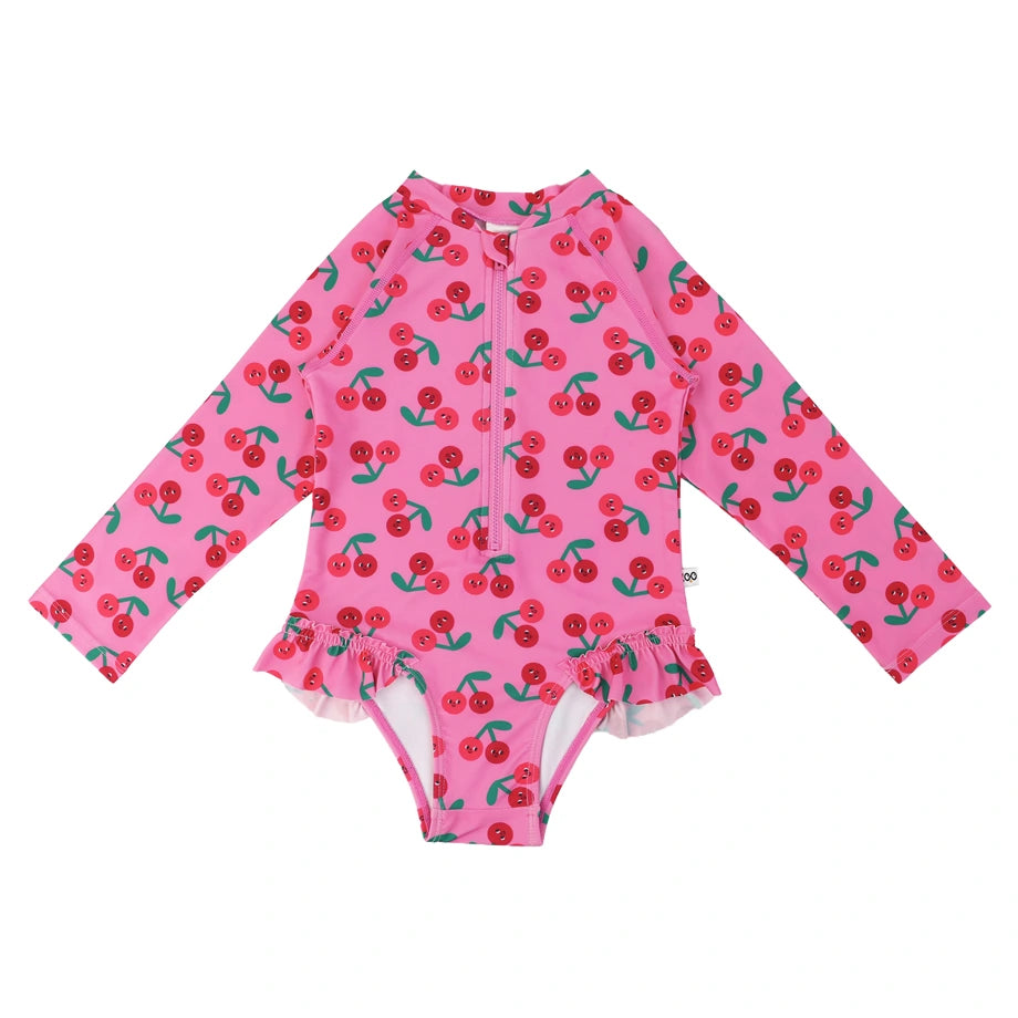 Zoocchini Girls Long Sleeve Swimsuit UPF 50+ Cherry