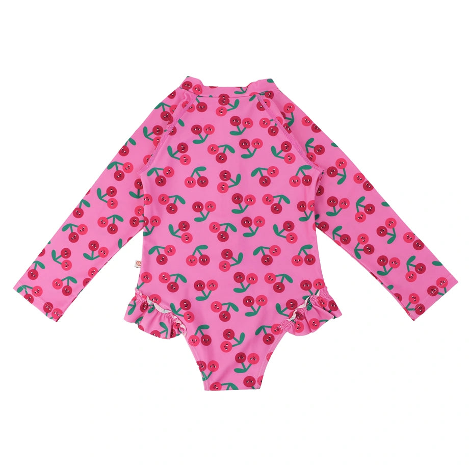 Zoocchini Girls Long Sleeve Swimsuit UPF 50+ Cherry