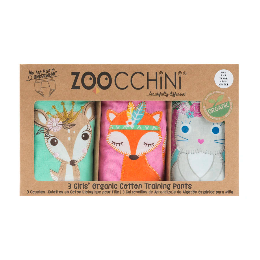 Zoocchini 3 Piece Organic Potty Training Pants Set 2T/3T Girls (Woodland Princesses)