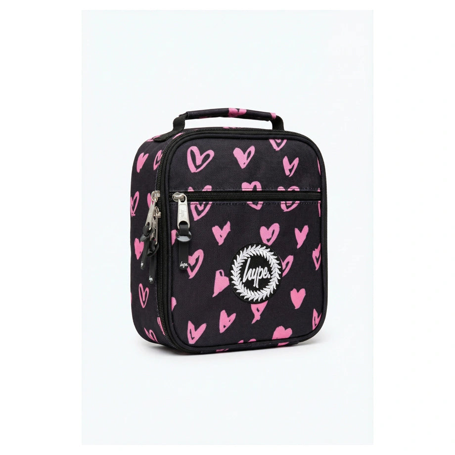 HYPE Insulated Kids Lunch Bag (Black Pink Scribble Heart)