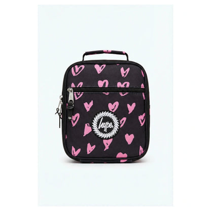 HYPE Insulated Kids Lunch Bag (Black Pink Scribble Heart)