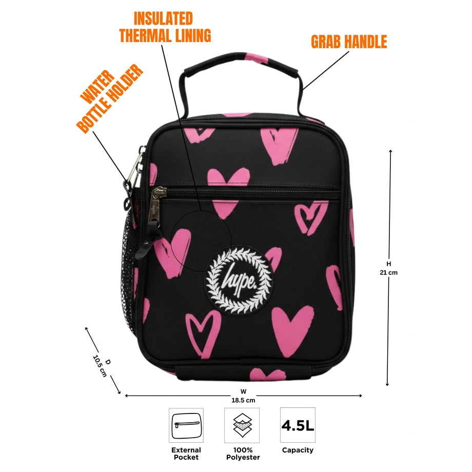 HYPE Insulated Kids Lunch Bag (Black Pink Scribble Heart)