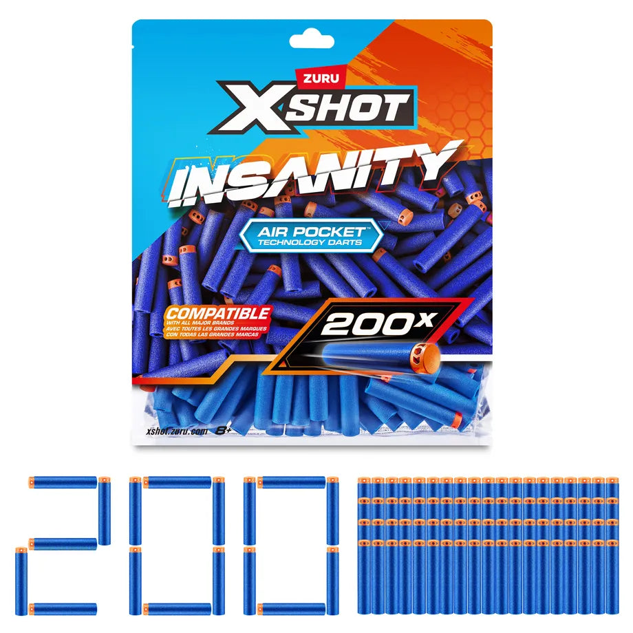 ZURU X-Shot Insanity S1 Dart Refill (200 Pcs) Foil Bag, (6Pcs)