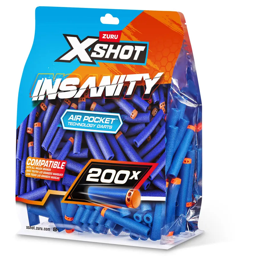 ZURU X-Shot Insanity S1 Dart Refill (200 Pcs) Foil Bag, (6Pcs)