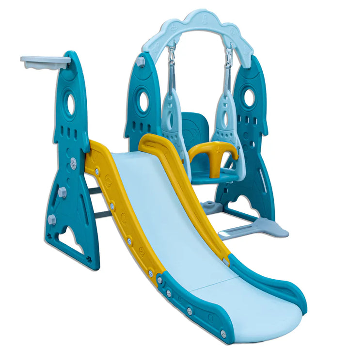 Little Toddler 3 in1 Playground Slide Height Adjust Swing Set Basketball Hoop (Green-Orange)