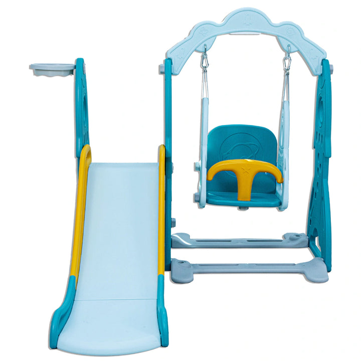 Little Toddler 3 in1 Playground Slide Height Adjust Swing Set Basketball Hoop (Green-Orange)