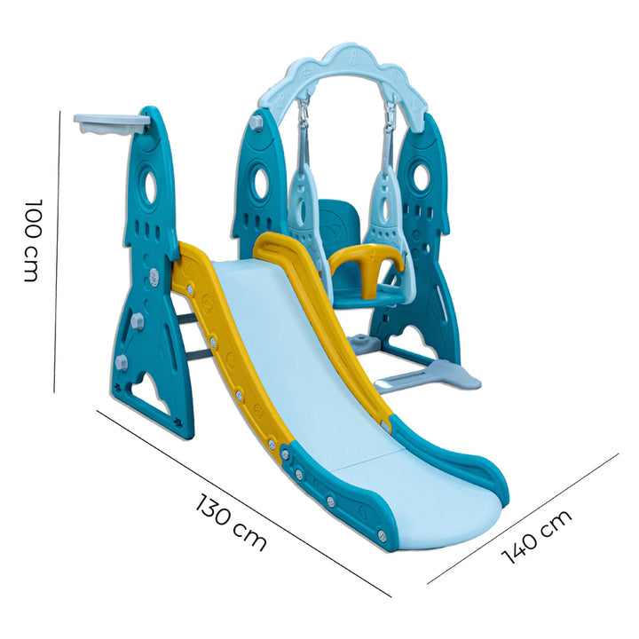 Little Toddler 3 in1 Playground Slide Height Adjust Swing Set Basketball Hoop (Green-Orange)