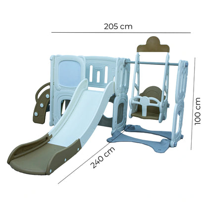 Little Toddler Playground With Climber Upper Deck Lower Storage Drawing Board Slide And Height Adjust Swing Set (Cofee-Off White)