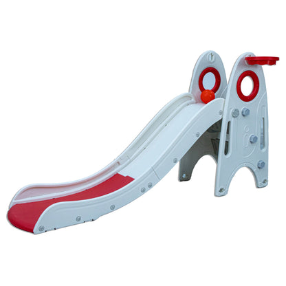 Little Toddler Medium Size Slide With Basketball Hoop (Light Red-White)
