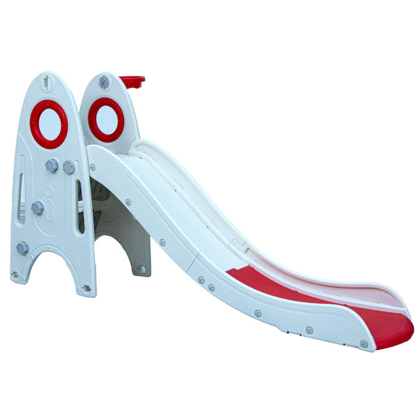 Little Toddler Medium Size Slide With Basketball Hoop (Light Red-White)