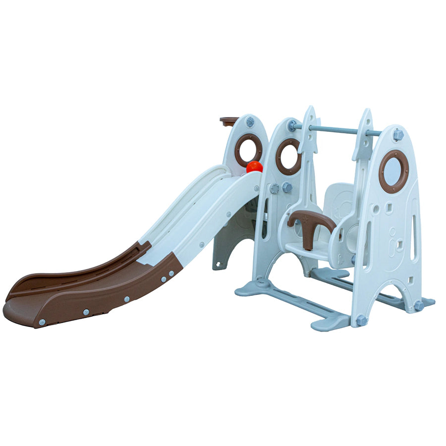 ملعب للأطفال الصغار مع منزلق قابل لتعديل الارتفاع وحلقات كرة سلة (لون القهوة الأبيض) ملعب للأطفال الصغار مع منزلق قابل لتعديل الارتفاع وحلقات كرة سلة (لون القهوة الأبيض)