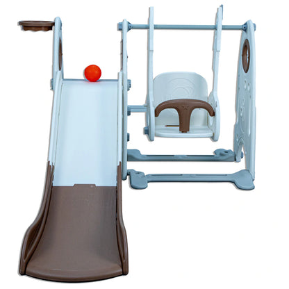 Little Toddler Playground With Slide Height Adjust Swing Basketball Hoop (Coffee-White)