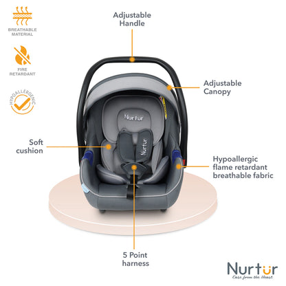 Nurtur Nemo Baby Carrier with Adjustable Canopy & Handle (Grey)