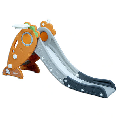 Little Toddler Small Size Slide With Basketball Hoop (Orange-Grey)