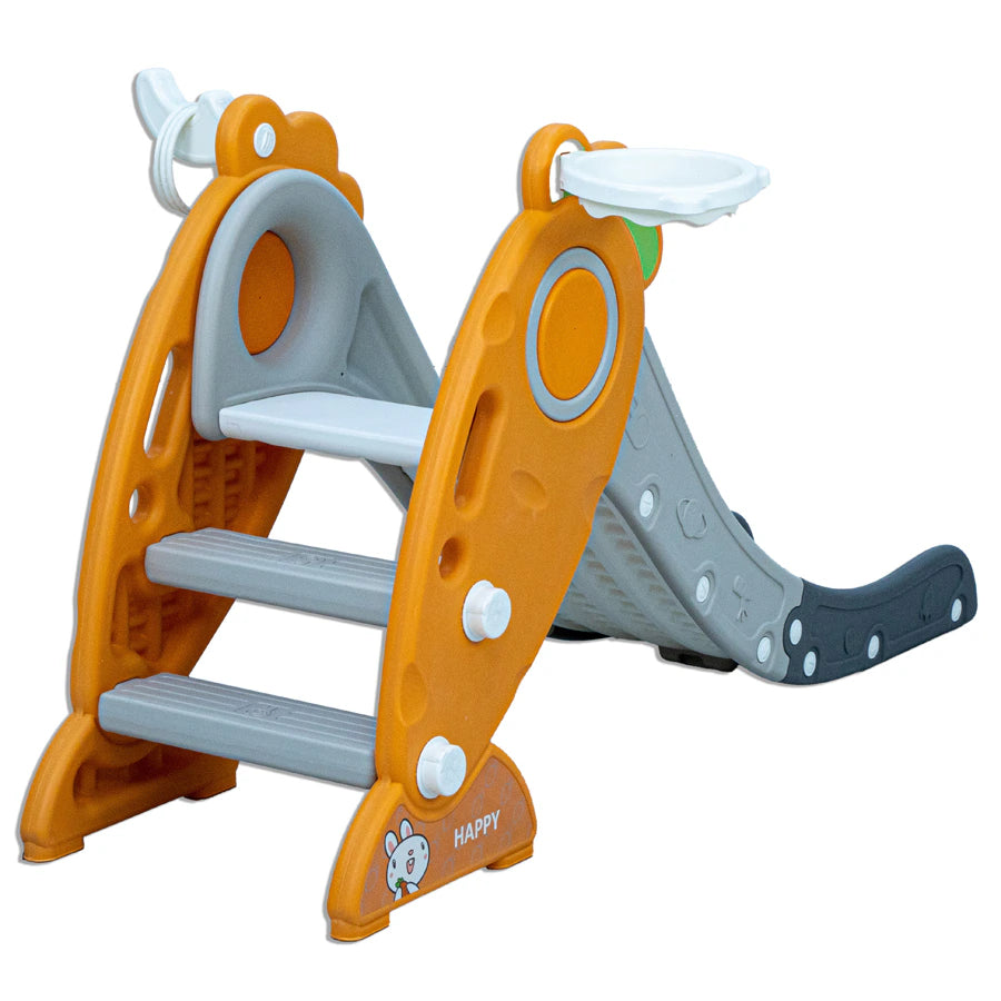 Little Toddler Small Size Slide With Basketball Hoop (Orange-Grey)