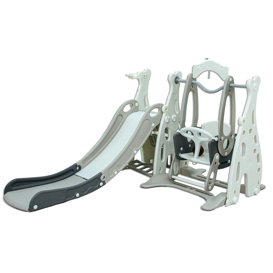 Little Toddler Playground With Slide Height Adjust Swing Basketball Hoop (Grey-White)
