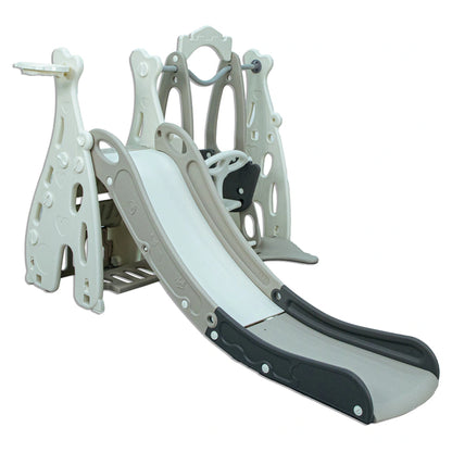 Little Toddler Playground With Slide Height Adjust Swing Basketball Hoop (Grey-White)