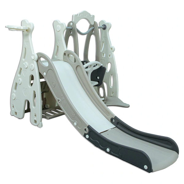 Little Toddler Playground With Slide Height Adjust Swing Basketball Hoop (Grey-White)