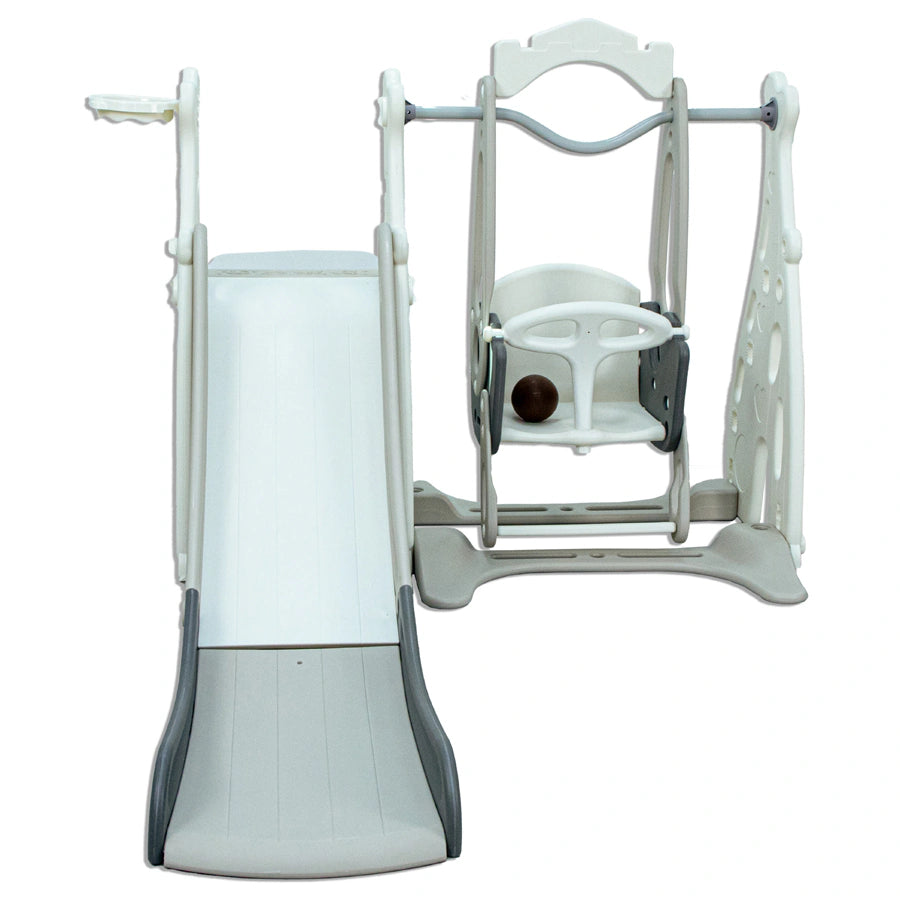 Little Toddler Playground With Slide Height Adjust Swing Basketball Hoop (Grey-White)